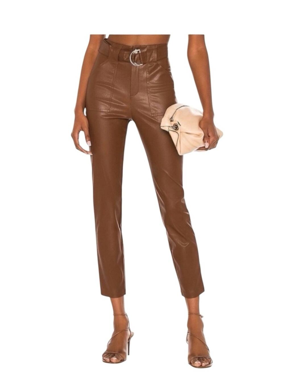 REVOLVE Superdown Chanice Buckle Pant in Chocolate Brown Faux Leather Pants